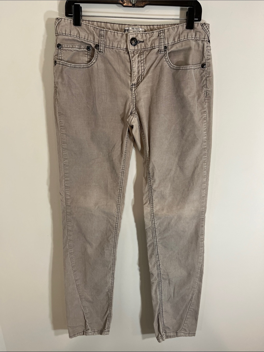 Free People Womens Gray Low Rise Slim Corduroy Pants 30